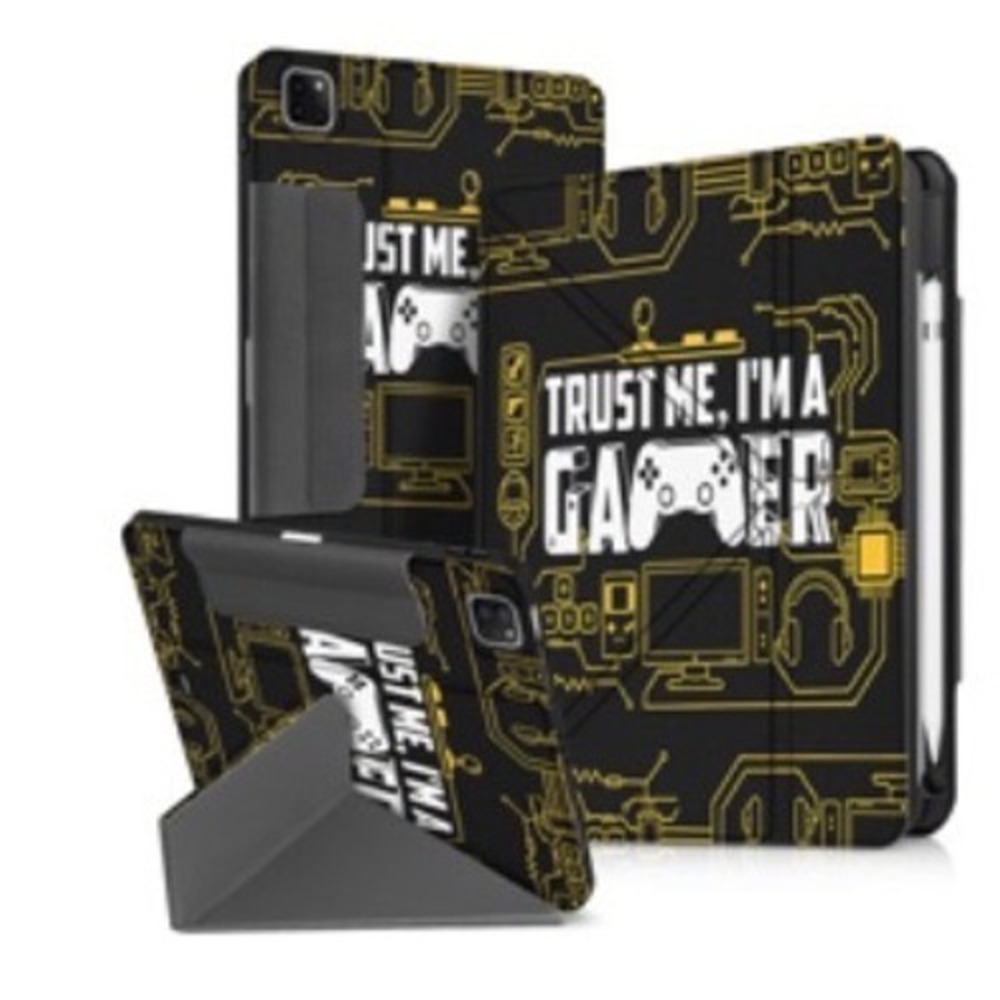 Trust Me‎ I'm A Gamer iPad Pro 11 Case Black Gold Folding Stand Pencil Holder